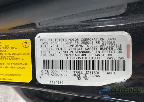 2001 Lexus Gs 300 from USA, damaged, VIN JT8BD69S910124983